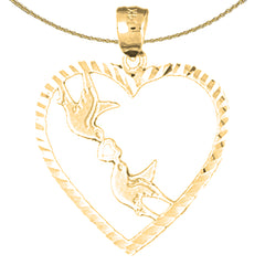 Sterling Silver Love Birds Heart Pendant (Rhodium or Yellow Gold-plated)