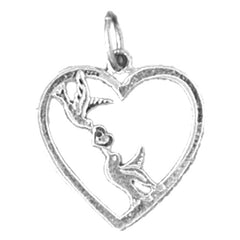 Sterling Silver Love Birds Heart Pendant