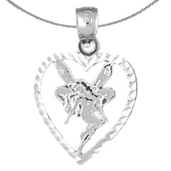 Sterling Silver Heart With Fairy Pendant (Rhodium or Yellow Gold-plated)