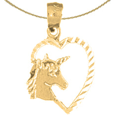 Sterling Silver Heart With Unicorn Pendant (Rhodium or Yellow Gold-plated)