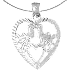 Sterling Silver Heart With Lovebirds Pendant (Rhodium or Yellow Gold-plated)
