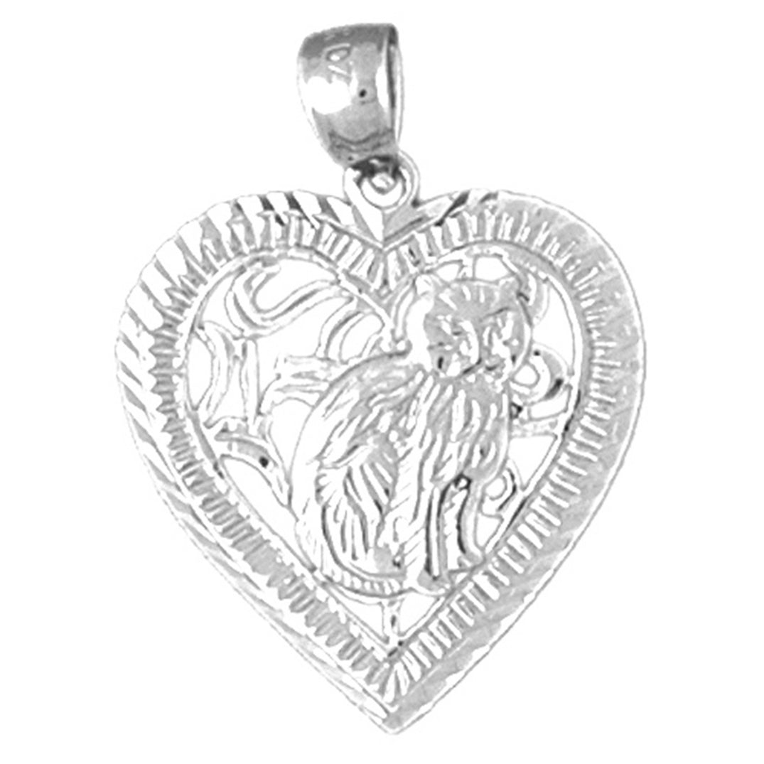 Sterling Silver Heart With Cat Pendant