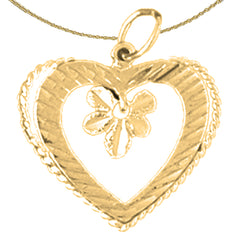 Sterling Silver Heart With Flower Pendant (Rhodium or Yellow Gold-plated)
