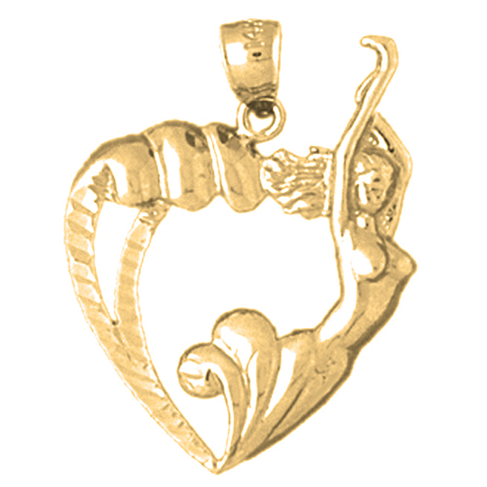 Yellow Gold-plated Silver Heart With Mermaid Pendant