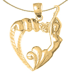 Sterling Silver Heart With Mermaid Pendant (Rhodium or Yellow Gold-plated)