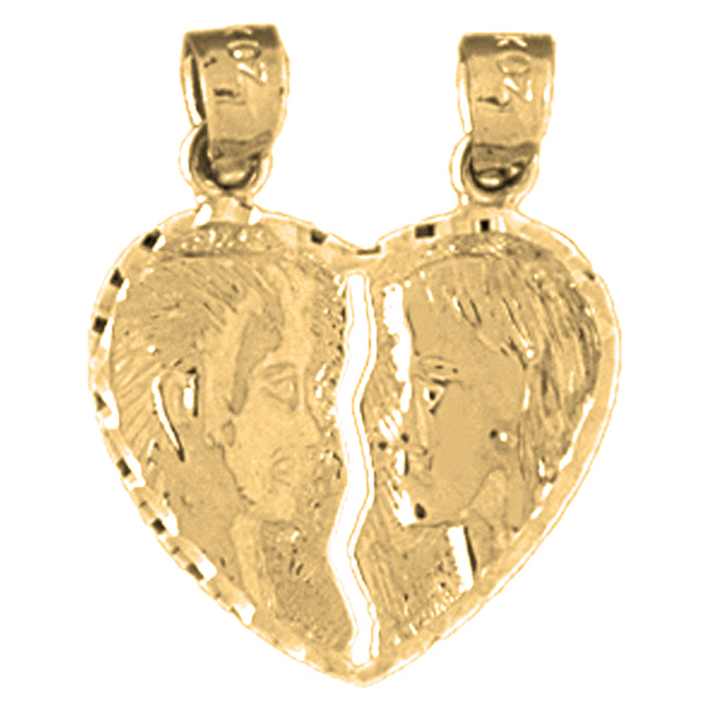 Yellow Gold-plated Silver Heart With Angels Pendant