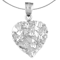 Colgante de pepita en forma de corazón de plata de ley (bañado en rodio o oro amarillo)