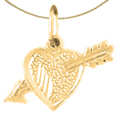 Sterling Silver Heart With Arrow Pendant (Rhodium or Yellow Gold-plated)