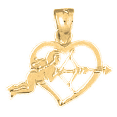 Yellow Gold-plated Silver Heart With Cupid Pendant