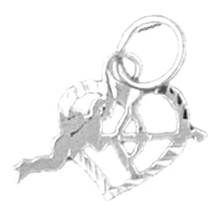 Sterling Silver Heart With Cupid Pendant (Rhodium or Yellow Gold-plated)