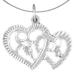 Sterling Silver Two Hearts Pendant (Rhodium or Yellow Gold-plated)