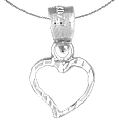 Colgante de corazón de plata de ley (bañado en rodio o oro amarillo)