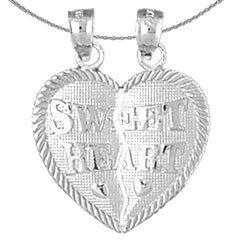 Sterling Silver Sweet Heart Breakable Heart Pendant (Rhodium or Yellow Gold-plated)