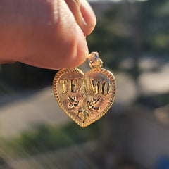 Sterling Silver Te Amo Breakable Heart Pendant (Rhodium or Yellow Gold-plated)