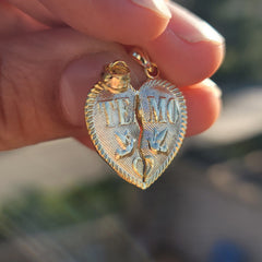 Sterling Silver Te Amo Breakable Heart Pendant (Rhodium or Yellow Gold-plated)