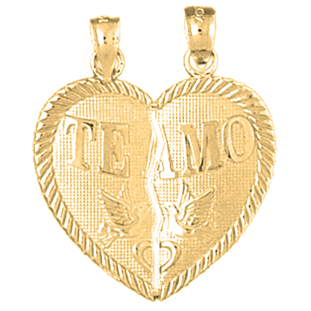 Yellow Gold-plated Silver Te Amo Breakable Heart Pendant