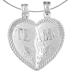 Sterling Silver Te Amo Breakable Heart Pendant (Rhodium or Yellow Gold-plated)