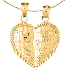 Sterling Silver Te Amo Breakable Heart Pendant (Rhodium or Yellow Gold-plated)
