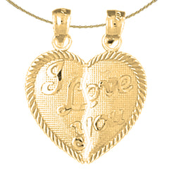 Zerbrechlicher Herzanhänger „I Love You“ aus Sterlingsilber (rhodiniert oder gelbvergoldet)