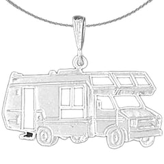Sterling Silver Rv Recreational Vehicle Pendant (Rhodium or Yellow Gold-plated)