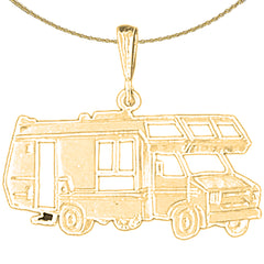Sterling Silver Rv Recreational Vehicle Pendant (Rhodium or Yellow Gold-plated)