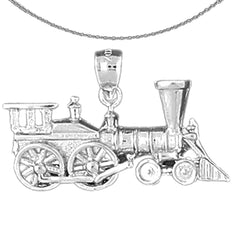 Sterling Silver Train Engine Locomotive Pendant (Rhodium or Yellow Gold-plated)