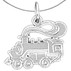 Sterling Silver Train Engine Locomotive Pendant (Rhodium or Yellow Gold-plated)