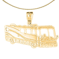 Sterling Silver Rv Recreational Vehicle Pendant (Rhodium or Yellow Gold-plated)