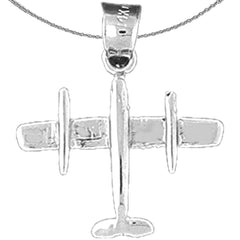 Sterling Silver 3D Airplane Pendant (Rhodium or Yellow Gold-plated)