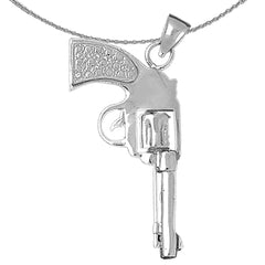 Sterling Silver 3D Revolver Gun Pendant (Rhodium or Yellow Gold-plated)