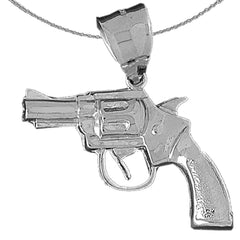 Sterling Silver Revolver Gun Pendant (Rhodium or Yellow Gold-plated)