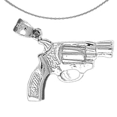 Sterling Silver Revolver Gun Pendant (Rhodium or Yellow Gold-plated)