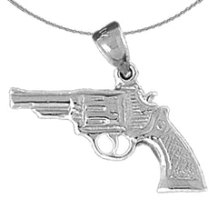 Sterling Silver Revolver Gun Pendant (Rhodium or Yellow Gold-plated)