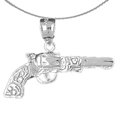 Sterling Silver Revolver Gun Pendant (Rhodium or Yellow Gold-plated)