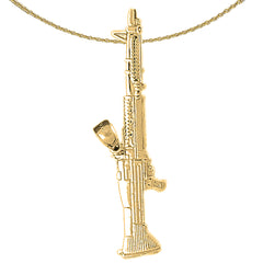 Sterling Silver M-16 Rifle Pendant (Rhodium or Yellow Gold-plated)