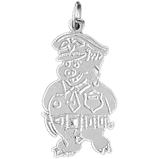 Sterling Silver Officer Pig Pendant