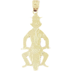 Yellow Gold-plated Silver Motorcycle Officer Pig Pendant