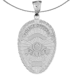Sterling Silver Police Officer Badge Pendant (Rhodium or Yellow Gold-plated)