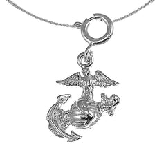 Sterling Silver Marine Corps Logo Pendant (Rhodium or Yellow Gold-plated)