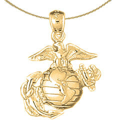 Sterling Silver Marine Corps Logo Pendant (Rhodium or Yellow Gold-plated)