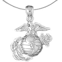 Sterling Silver Marine Corps Logo Pendant (Rhodium or Yellow Gold-plated)