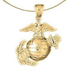 Sterling Silver Marine Corps Logo Pendant (Rhodium or Yellow Gold-plated)