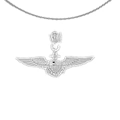 Sterling Silver United States Navy Pendant (Rhodium or Yellow Gold-plated)