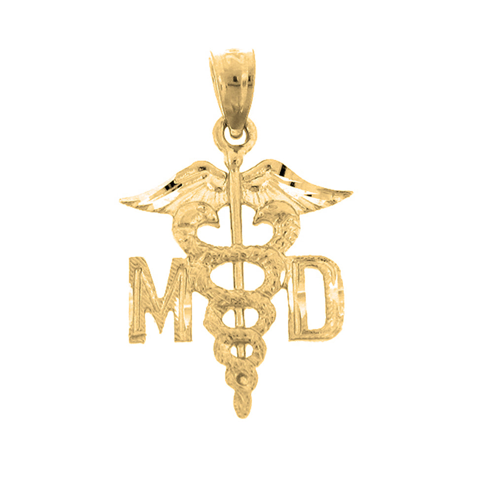 Yellow Gold-plated Silver Md Medical Doctor Pendant