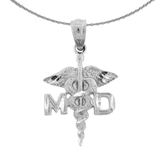 Sterling Silver Md Medical Doctor Pendant (Rhodium or Yellow Gold-plated)