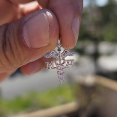 Sterling Silver M.A. Medical Assistant Pendant (Rhodium or Yellow Gold-plated)