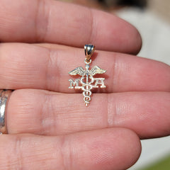 Sterling Silver M.A. Medical Assistant Pendant (Rhodium or Yellow Gold-plated)