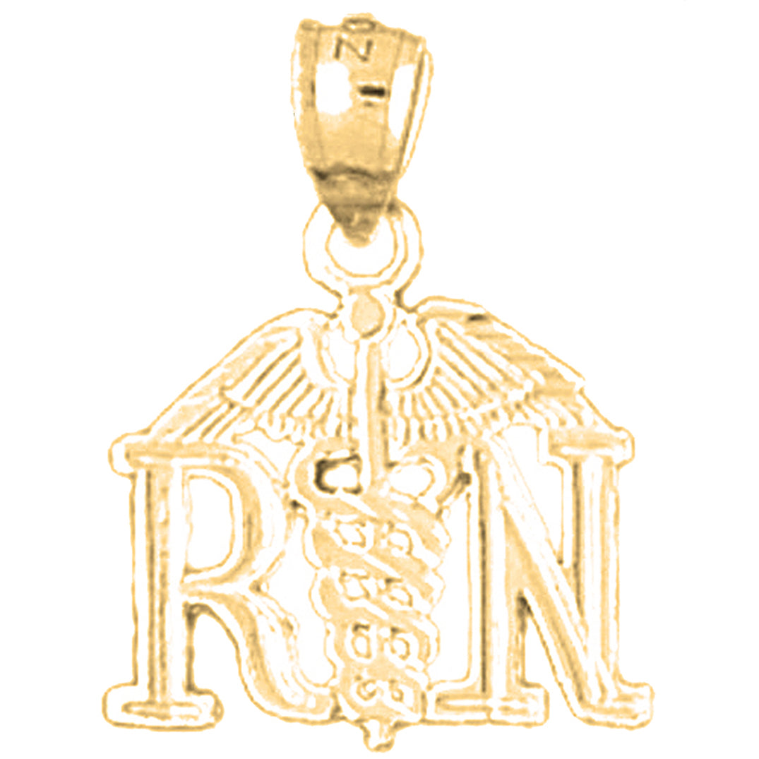 Yellow Gold-plated Silver Rn Registered Nurse Pendant