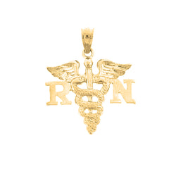 Yellow Gold-plated Silver Rn Registered Nurse Pendant