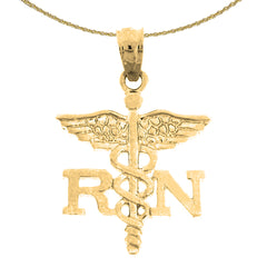 Anhänger „RN Registered Nurse“ aus Sterlingsilber (rhodiniert oder gelbvergoldet)